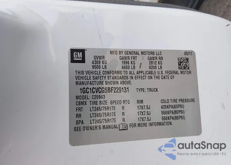 2011 Chevrolet Silverado 2500Hd Work Truck из США, поврежденный, VIN 1GC1CVCG5BF229131